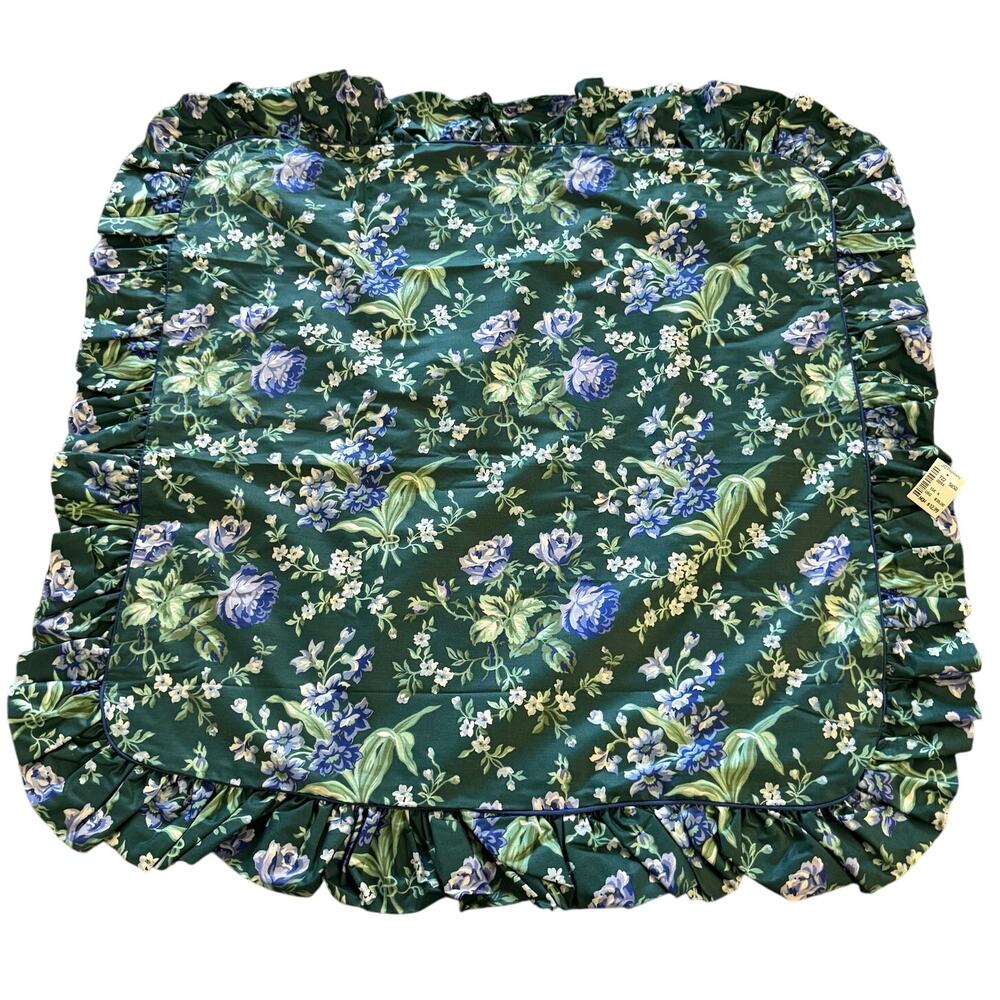 Vintage 90s Cottage Core Green Purple Floral 26" Square Pillow Sham JCPenney New